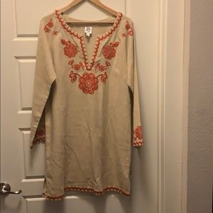 Ivy Jane dress embroidery neckline, sleeves, hem.